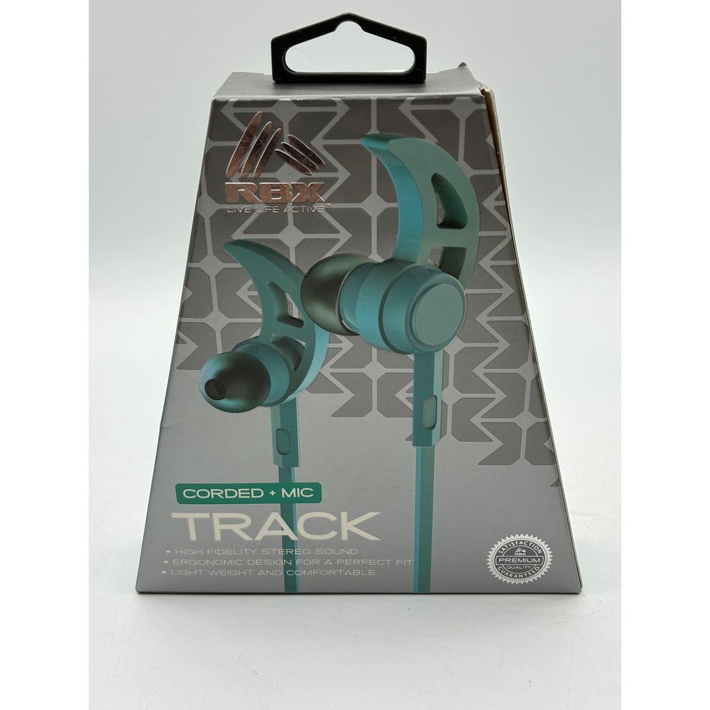RBX Track Corded Earbuds with In-Line Mic Teal High Fidelity Stereo Sound NEW